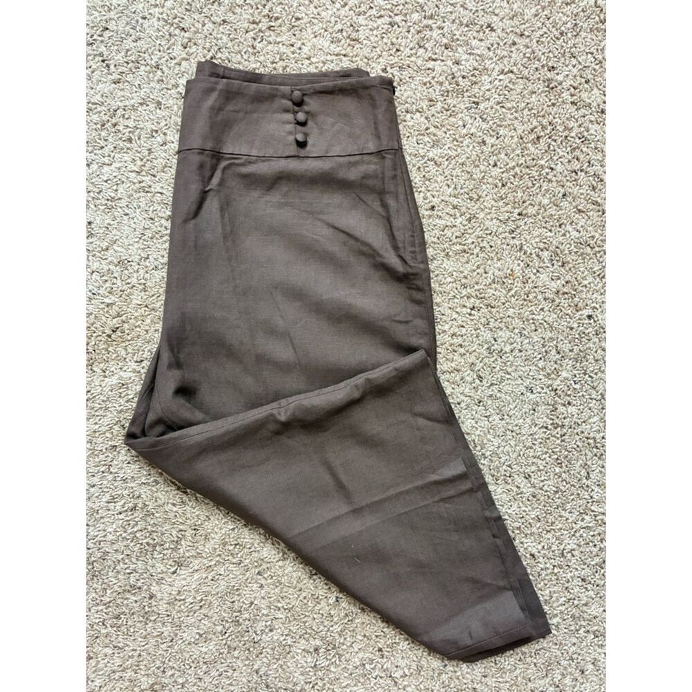 August Silk Brown Linen-Blend High Waisted Wide Leg Culottes - Picture 8 of 8